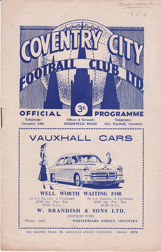 <b>Saturday, March 27, 1954</b><br />vs. Coventry City (Away)